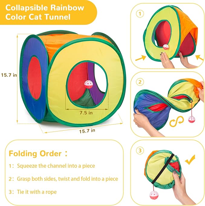 Retro Shaw Cat Toys Set 33 PCS, Interactive Cat Kitten Toys for Indoor Cats Kitty with Collapsible Cat Play Tunnel Tube Tent Cat Feather Wand Teaser Cat Bell Fuzzy Ball Springs Mouse Toys - PAWPICO
