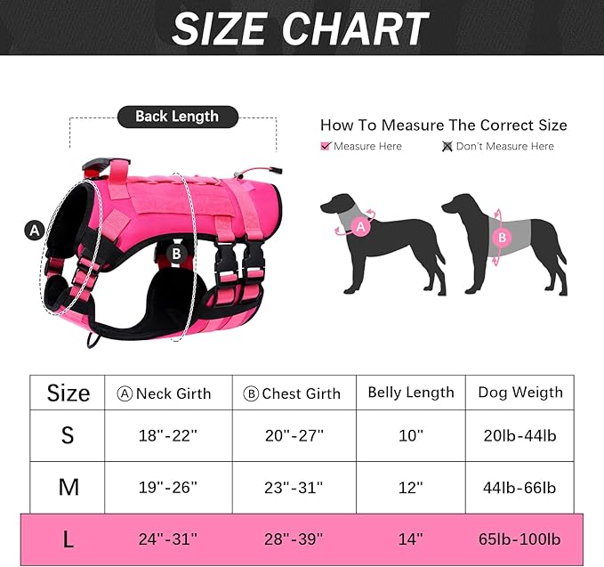 No Pull Tactical Dog Harness for Large Dogs, Escape Proof Molle Dog Vest Harness and Leash Set, Adjustable Military Service Dog Harness with Handle for Medium Large Dogs(L, Pink) Yungaspy