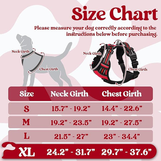 rabbitgoo Dog Harness for Large, No Pull Pet Harness with 3 Buckles, Adjustable Soft Padded Pooch Vest with Instant Control Handle, Easy Walking Reflective Pet Vest for Extra Large Dogs, Red, XL rabbitgoo