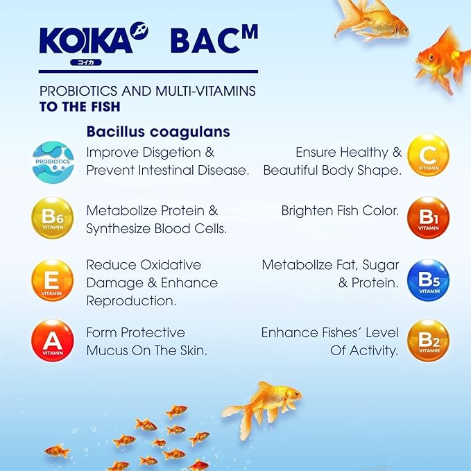 KOIKA BACM Natural Color Enhancement for Fish, Combination of Probiotic & Multi-Vitamins for Aquarium A, B6, B2, Pleasant Smell (BACM, 105ml) Koika