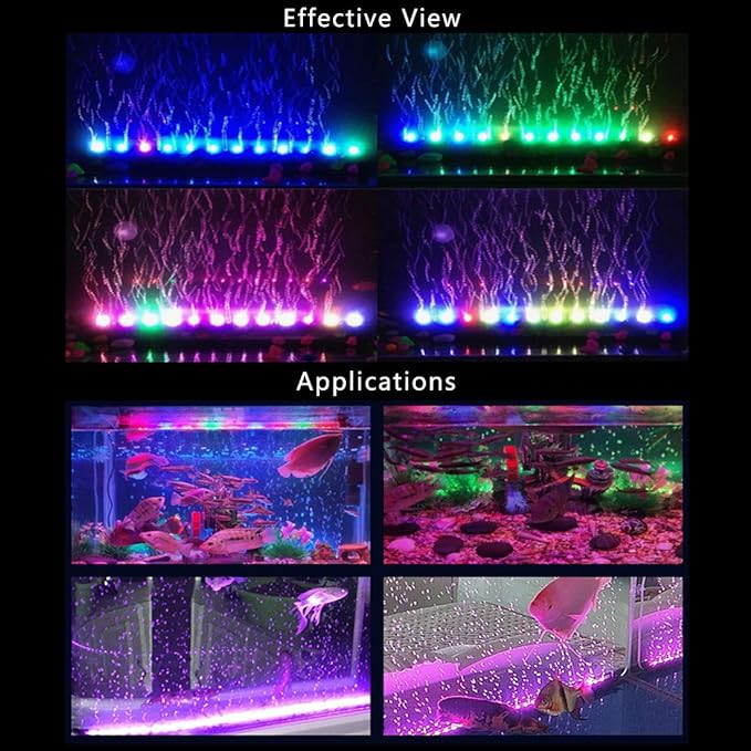 PULACO 1 Watt Aquarium Fish Tank Air Stone with Automatic Color Changing LED Light for Small Fish Tank Air Pump PULACO