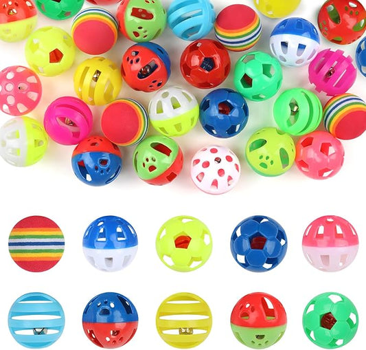 24pcs Value Pack Plastic Ball Cat Toys Lattice Balls with Bell Jingle Kitten Toy Rainbow Ball, Gift Box Styles - PAWPICO