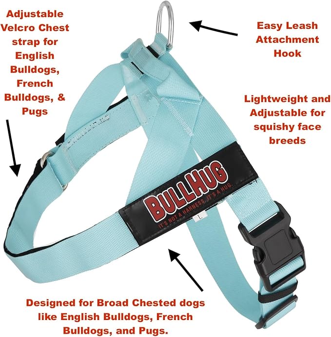 BULLHUG Harness – Made for Larger Chested Dogs Like English Bulldogs, French Bulldogs, Pugs & More. Stops Dogs from Pulling & Choking on Walks (Cups Medium) BULLHUG