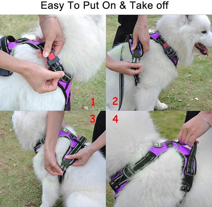 PoyPet No Pull Dog Harness, No Choke Front Lead Dog Reflective Harness, Adjustable Soft Padded Pet Vest with Easy Control Handle for Small to Large Dogs(Purple,S) PoyPet