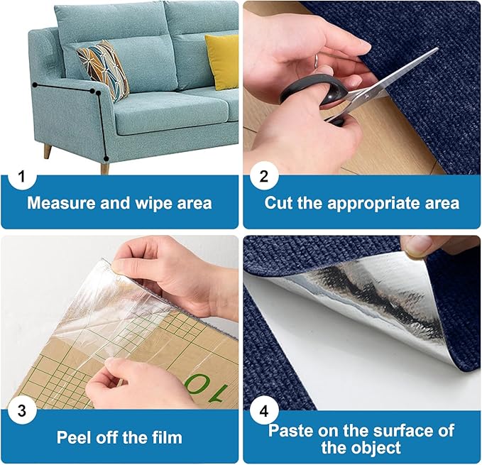 Cat Scratch Furniture Protector Pads with Self-Adhesive Backing, 98.5"X15.8" Navy Blue Randomly Cutting Trimmable Cat Scratch Carpet Mat Post Tree Shelves Cover Replacement for Sofa,Couch,Door,Corner - PAWPICO