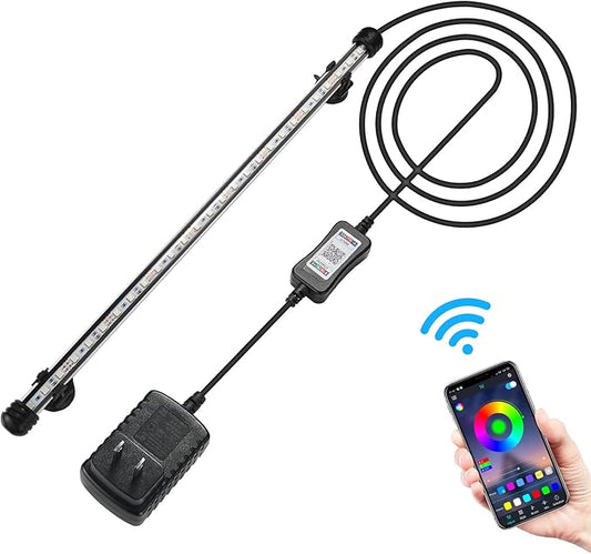 GreenSun Fish Tank Aquarium Light: Submersible Led Lamp - 19 Inch Waterproof Strip Spotlight with APP Control GreenSun