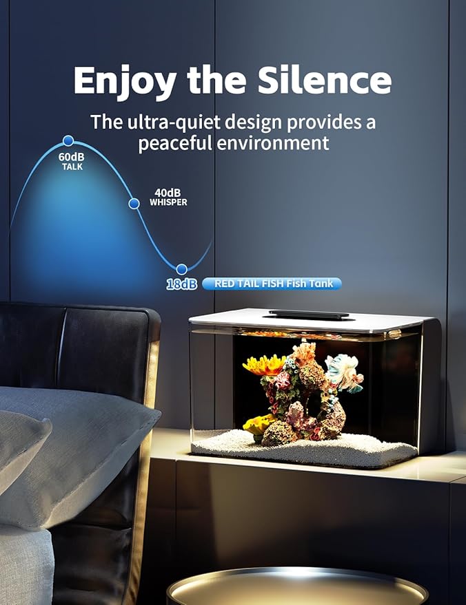 Betta Fish Tank, 2.5 Gallon Aquarium Kit with Filter, Light, Self Cleaning, Oxygenation, Small All in One Starter Fish Tank for Goldfish, Guppy, Shrimp, Desktop, Acrylic REDTAILFISH