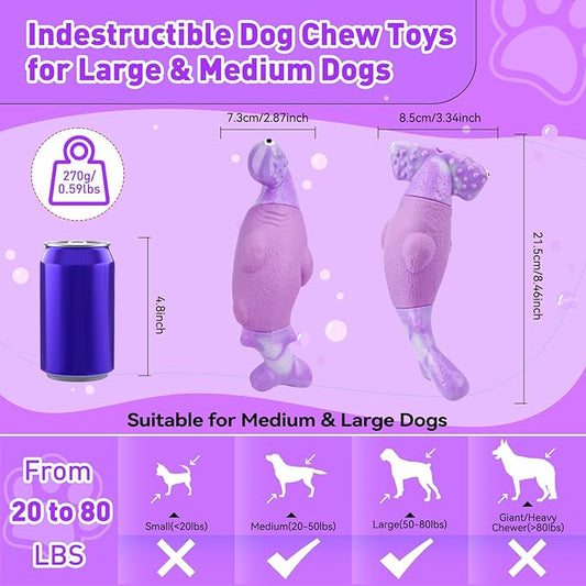 Dog Toys for Aggressive Chewers, Interactive Dog Chew Toys for Large Dogs, Indestructible Squeaky Dog Toys to Keep Them Busy, Tough Dog Toys for Medium/Large Breed Dogs (Purple, Hammerhead Shark) - PAWPICO