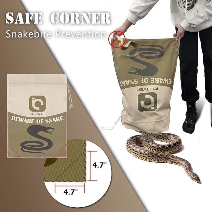 IC ICLOVER Snake Reptile Bag with Drawstring, 20 x 28 Inch Heavy Duty Large Snake Hunting Sack Pouch with Sewn Bottom Corners for Moving Transporting Capturing Hunting Catching Rattlesnakes Reptiles ICICLOVER