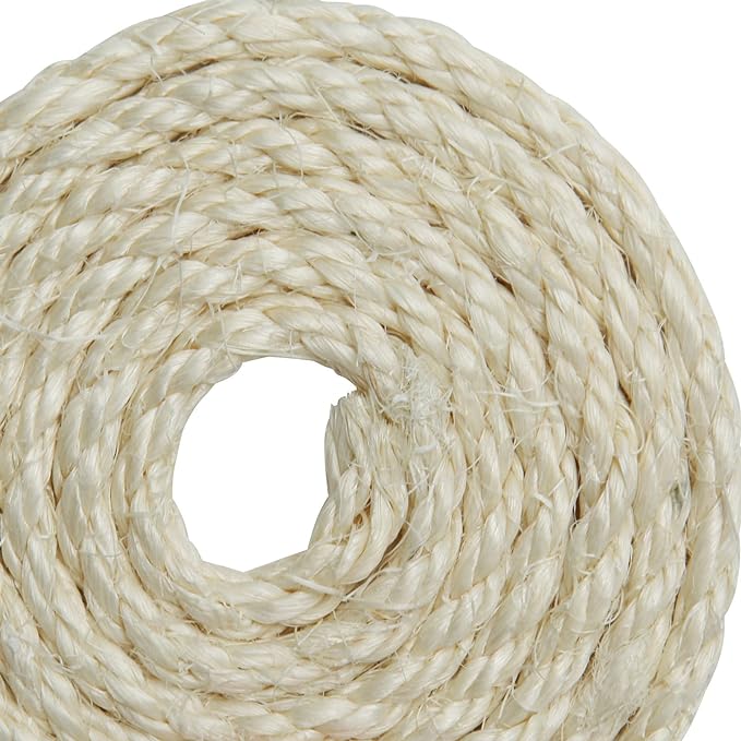 Natural Sisal Rope 1/4 Inch 6mm 98-Feet for Cat Scratching Post Tree Tower Replacement Repair and Replace, DIY Hemp Twine Rope for Cat Scratching Furniture Window Perch and Crafts Gardening - PAWPICO