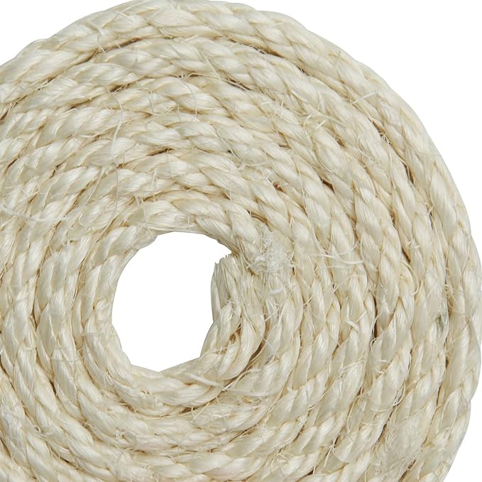 Natural Sisal Rope 1/4 Inch 32-Feet for Cat Tree Tower Repair and Replace Scratching Post, DIY Hemp Twine Rope for Cat Scratching Furniture Window Perch and Crafts Gardening Home Decorating - PAWPICO