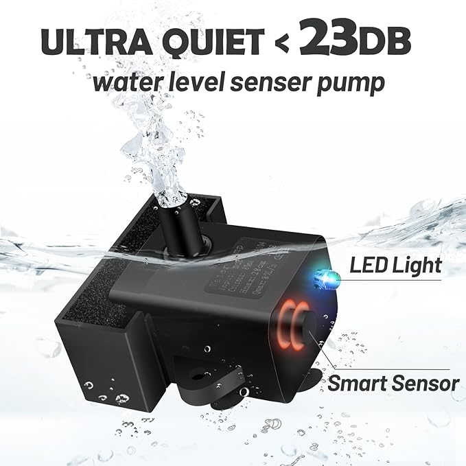 Cat Water Fountain, 74oz/2.2L Ultra Quiet Automatic Water Dispenser for Cats Dogs with Colorful LED Indicator, Water Bowl for Pets with Filter - PAWPICO