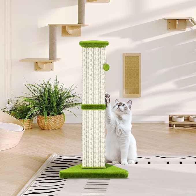 Cat Scratching Post 32 Inch Tall Cat Scratching Post for Indoor with 5 Inch Diameter Post and Ball Cat Scratcher for Medium and Large Cats - PAWPICO