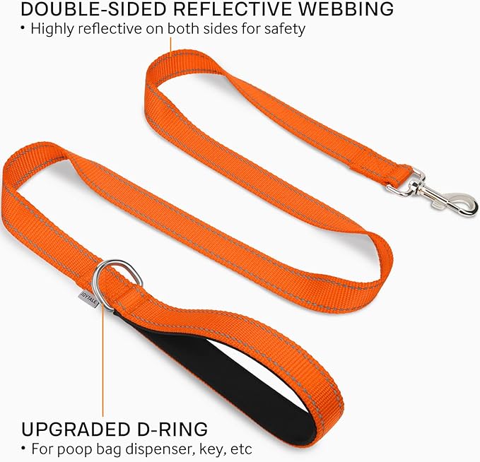 Joytale Double-Sided Reflective Dog Leash, 6 FT/5 FT/4 FT, Padded Handle Nylon Heavy Duty Leashes for Medium & Large Dogs Walking, Orange, 5FT Joytale