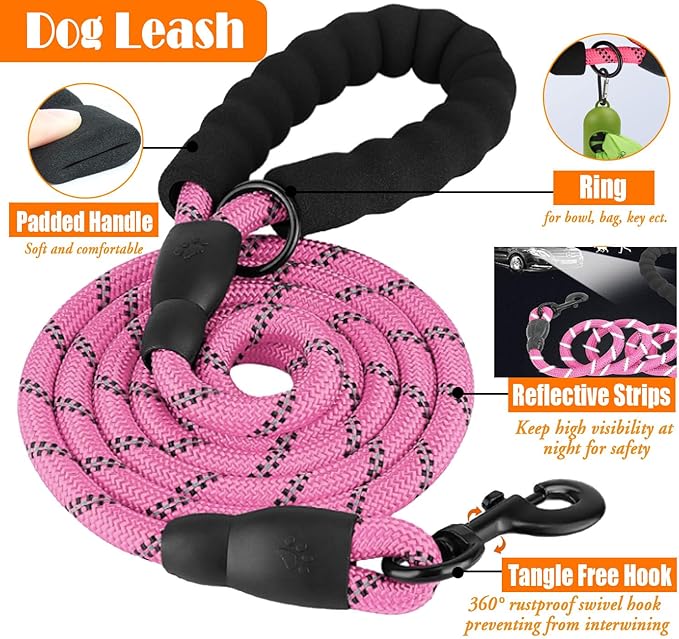 No Pull Dog Harness, Collar & Leash Set | Includes Dog Seat Belt, Collapsible Bowls & Poop Bag Dispenser. Ideal for Training, Walking, Hiking. Fits Small to Large Dogs(Pink-XL) Lovebegetslove