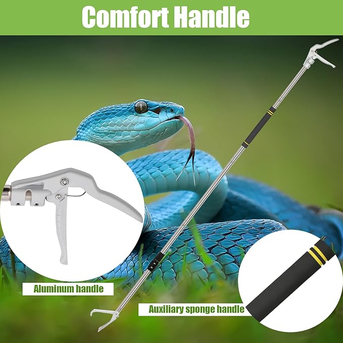 Snake Grabber Tool, 69inch Snake Tongs for Rattlesnake Reptile Tongs Long Reach Grabber Heavy Duty and Made of Stainless Steel Tube Sponge Handle (69inch (Black)) Greeily