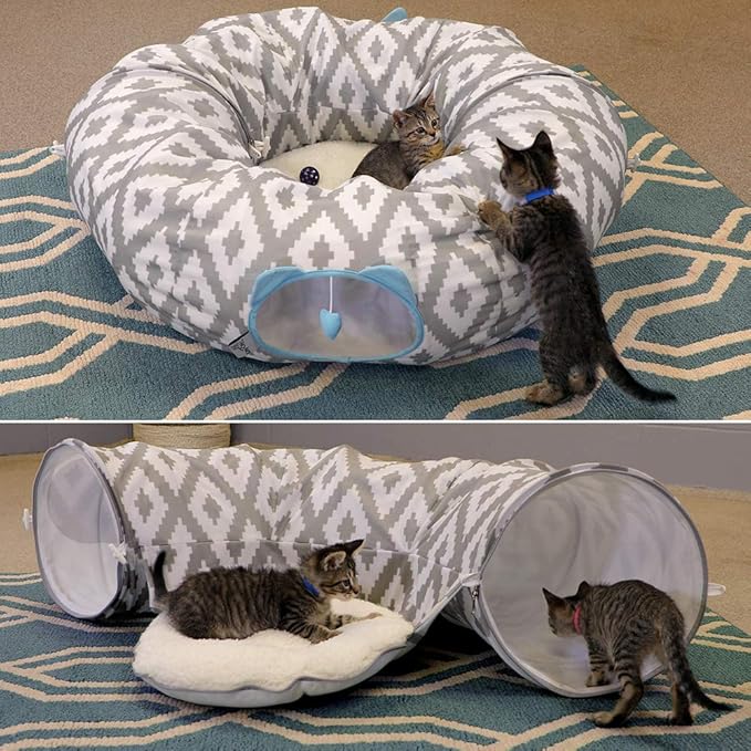 Kitty City Large Cat Tunnel Bed, Cat Bed, Pop Up Bed, Cat Toys, White - PAWPICO