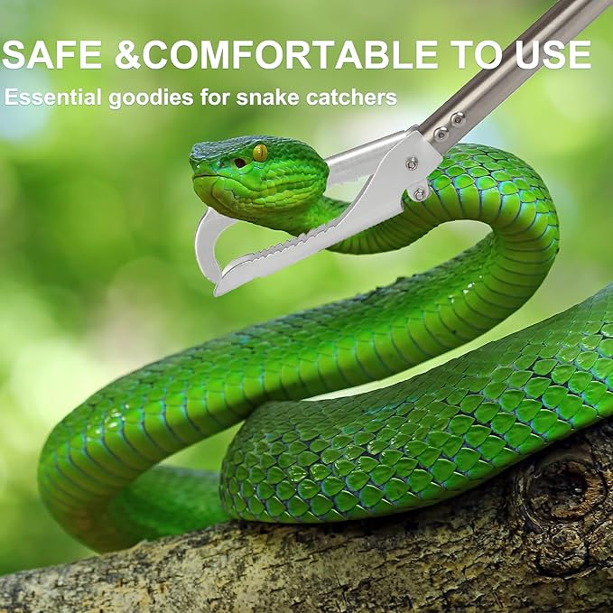Snake Grabber Tool, 69Inch Snake Tongs Grabber with Long Handle Professional Catch Rattlesnake Wide Jaw Handling Tool Stainless Steel Tupe Non-Slip Sponge Handle Snake Feeding Tongs Frebuta