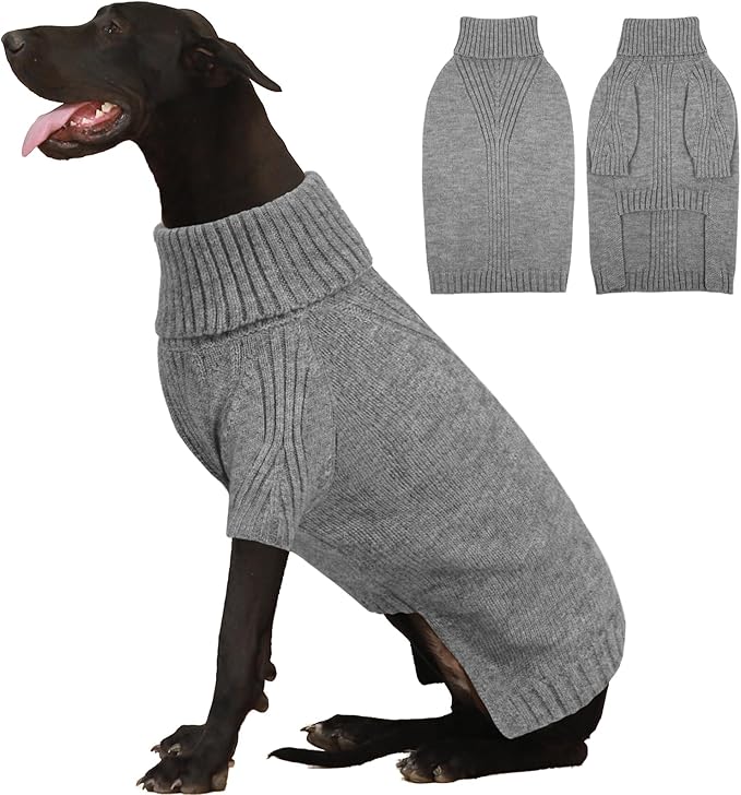 IECOii Extra-Large Dog Sweater 5XL,Christmas Dog Sweaters for Extra Large Dogs Girl Boy,Turtleneck Knitted Knitwear Easy On Doggie Sweatshirt Dog Sweater for Doberman,Great Dane(Light Grey,XXXXXL) - PAWPICO