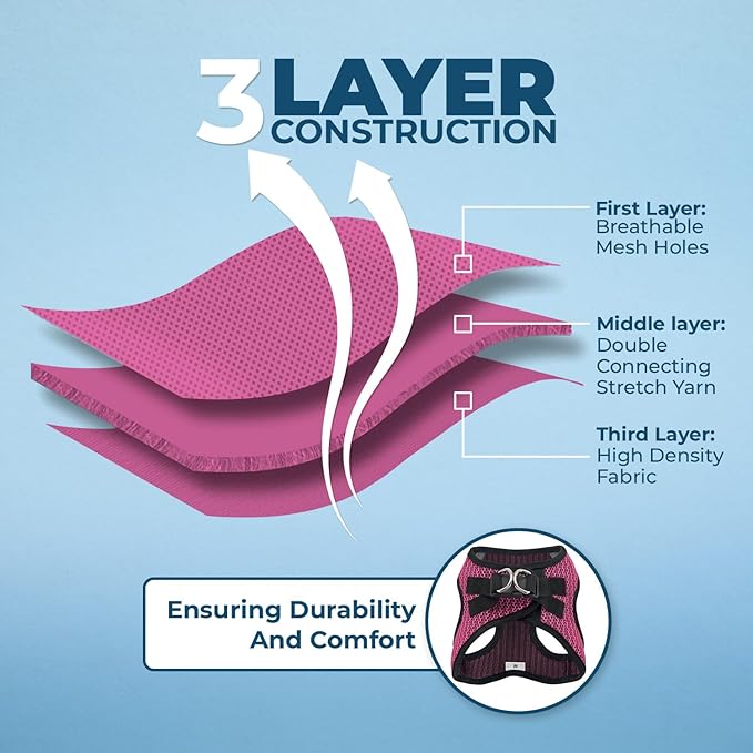 Voyager Step-in Air Dog Harness - All Weather Mesh, Reflective, No Pull Harness for Small, Medium Dogs, Cats - Secure with Hook & Loop Fastener, Buckle, Double D-Rings - Fuchsia 2-Tone, L BestPetSuppliesLLC
