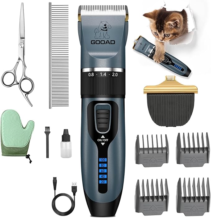 Cat Clippers for Matted Hair, Cat Grooming Kit, Cordless Cat Shaver for Long Hair, Low Noise Paw Trimmer, Cat Hair Trimmer for Grooming,Quiet Pet Hair Clippers Tools for Cats Dogs (Blue) - PAWPICO