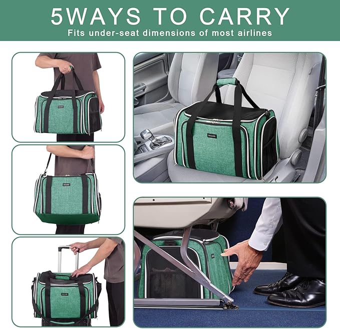 BAGLHER Cat Carrier Bag,Airline Approved Pet Carrier Soft Side Pet Travel 5 Sides Open Doors 3 Sides Expandable Foldable Dog Carrier with Fleece Pad - PAWPICO