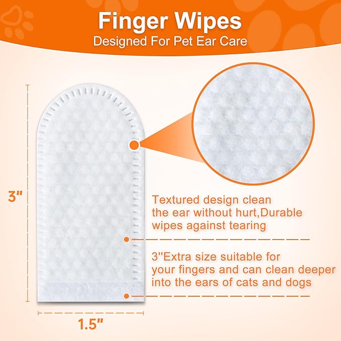 100Pcs Dog Ear Wipes Finger, Dog Ear Cleaner Wipes for Dogs and Cats, Pet Ear Wipes, Soft & Easy Otic Cleaning Pads, Remove Wax, Dirt & Stop Smelly, Itchy, Non-Irritating yadee