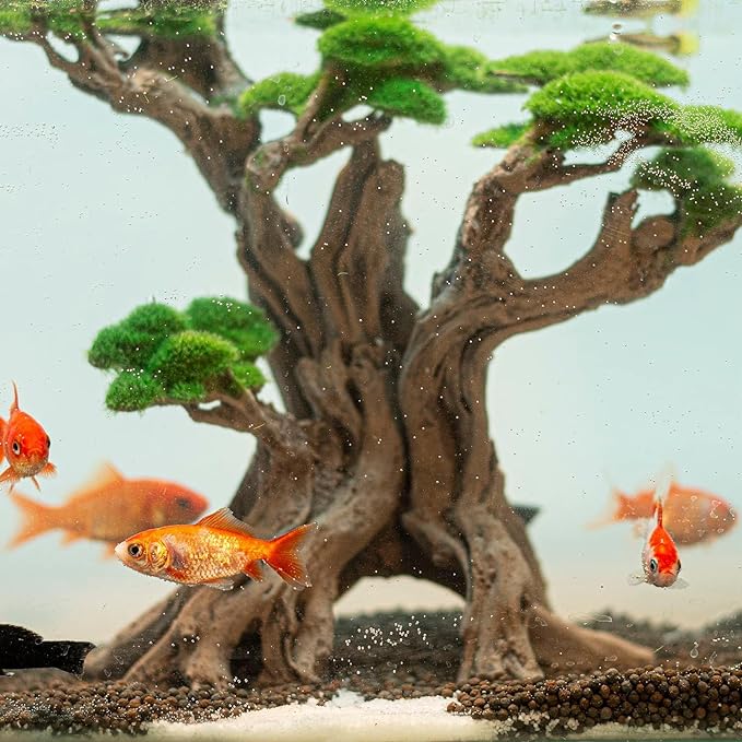 Fish Tank Decor- Bonsai Tree of The Forest with Faux Moss- Aquarium Rocks Aquascaping- Made of Sandstone, 8.8 x 4.3 x 7.8 inches Novelsite