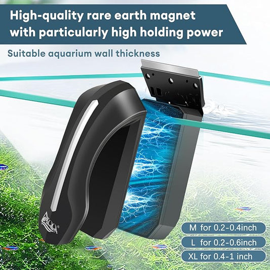 AQQA Aquarium Magnet Glass/Acrylic Cleaner,Fish Tank Cleaner Brush,Magnetic Algae Scrapers Cleaning Tools with 2 Detachable Scrapers,Floating Freshwater Saltwater (XL) AQQA