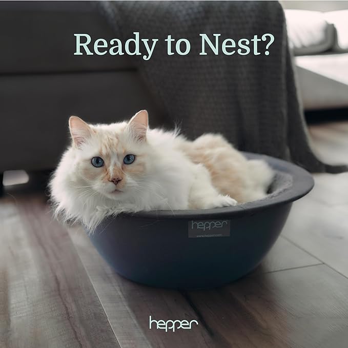 Hepper Cat Nest - Washable Cat Bed with Removable Fluffy Fleece Liner - Cozy Comfy Calming Bed Round Shape - Cat Warming Bed - Donut Bed Desk Ready - Small Bed for Indoor Cats (Grey/Grey) - PAWPICO