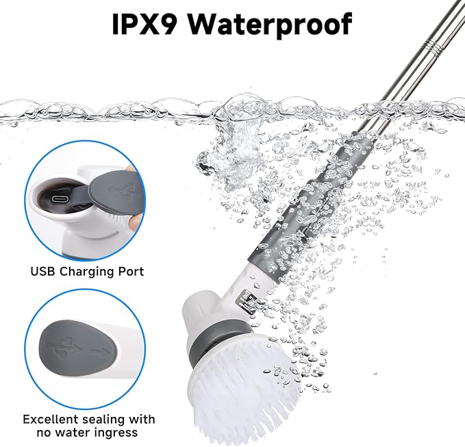 AQQA 8-in-1 Aquarium Cleaning Kit Electric Spin Scrubber Glass Cleaner Cordless Rechargeable IPX9 Waterproof Handheld Fish Tank Cleaning Brush Algae Scrapers Cleaning Tools AQQA