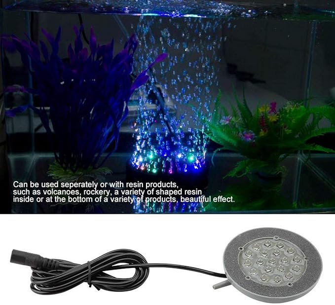 Aquarium Air Stone, 19 LEDs Round Bubble Generator Fish Bubble Light Air Pump Bubble Stone Lamp Colorful Fish Submersible Light Aquarium air Bubble Light Pssopp