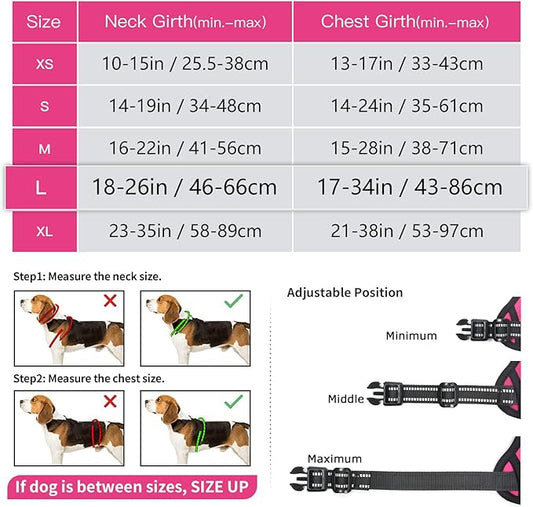 Timos Dog Harness, 3 Snap Buckles No-Pull Soft Padded Dog Vest with 2 Metal Leash Clips, Adjustable Reflective No Choke Pet Harness with Easy Control Handle for Extra Large Dogs,Rosy,L Timos