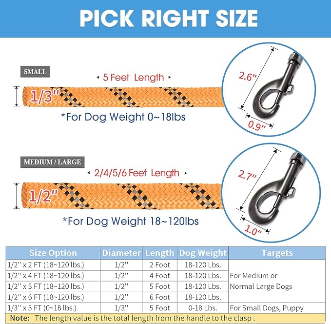 BAAPET 2/4/5/6 FT Dog Leash with Comfortable Padded Handle and Highly Reflective Threads for Small Medium and Large Dogs (2FT-1/2'', Orange) BAAPET