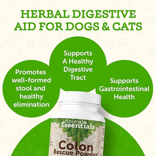 Animal Essentials Colon Rescue Powder - Herbal Digestive Aid for Dogs & Cats, Phytomucil, Healthy Gastrointestinal Tract, Certified Organic Herbs, No Preservatives, Glycerin-Based Formula - 1 Oz AnimalEssentials