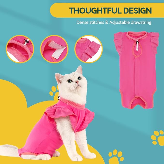 Avont Cat Recovery Suit - Post-Surgery Onesie for Cats, Alternative to Cone of Shame, Protective Spay Suit for Female Kitten, Ideal for Healing and Skin Conditions -Magenta(S) Avont
