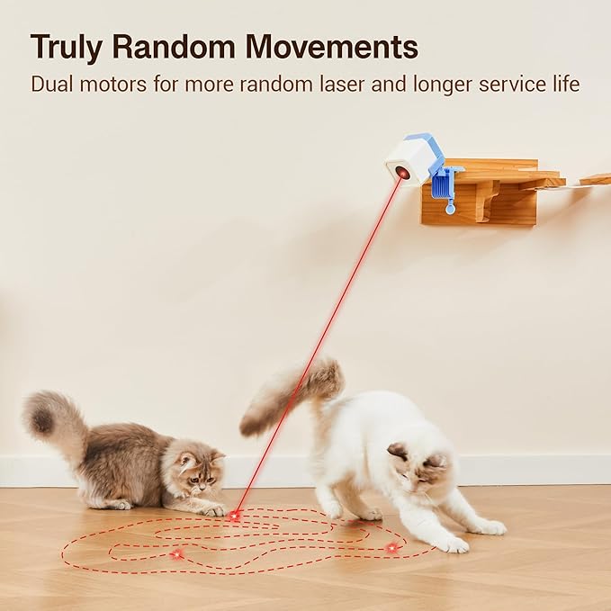 Potaroma Truly Random Cat Laser Toys, No Knock-Over Clamp, Automatic Chargeable Interactive Kitten Toy Indoor Exercise for All Breeds, Light Blue White - PAWPICO