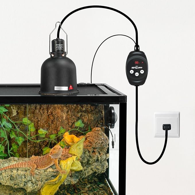 REPTIZOO Reptile Light Fixture with Dimming Thermostat, 5.5 Inch Deep Dome Lamp Fixture with Reptile Heat Lamp Bulb Temperature Controller Max 100W REPTIZOO