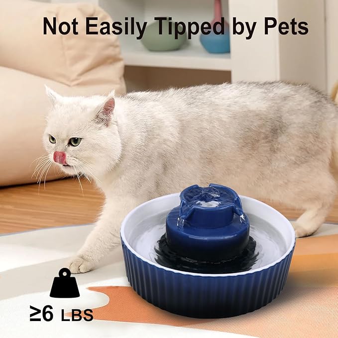 Ceramic Cat Water Fountain, 2.1L/71oz Cat Fountain with 3 Carbon Filters and 2 Water Pumps, Cupcake Pet Water Fountain for Cats and Dogs (Dark Blue) - PAWPICO