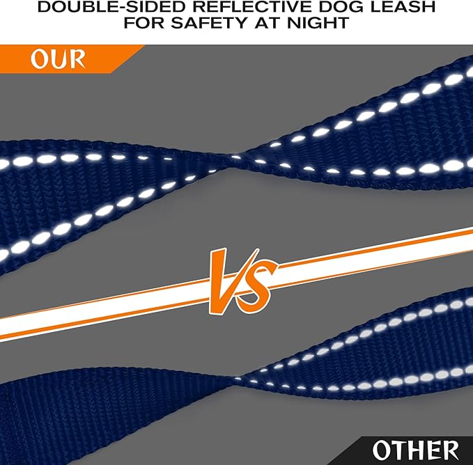 Joytale Dog Leash Heavy Duty for Large Dogs That Pull, Double Handle for Traffic Control, Double-Sided Reflective Leashes for Large Medium Dogs Night Safety, 5FT, Royal Blue Joytale