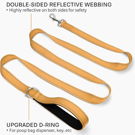 Joytale Double-Sided Reflective Dog Leash, 6 FT/5 FT/4 FT, Padded Handle Nylon Heavy Duty Leashes for Medium & Large Dogs Walking, Khaki, 6FT Joytale