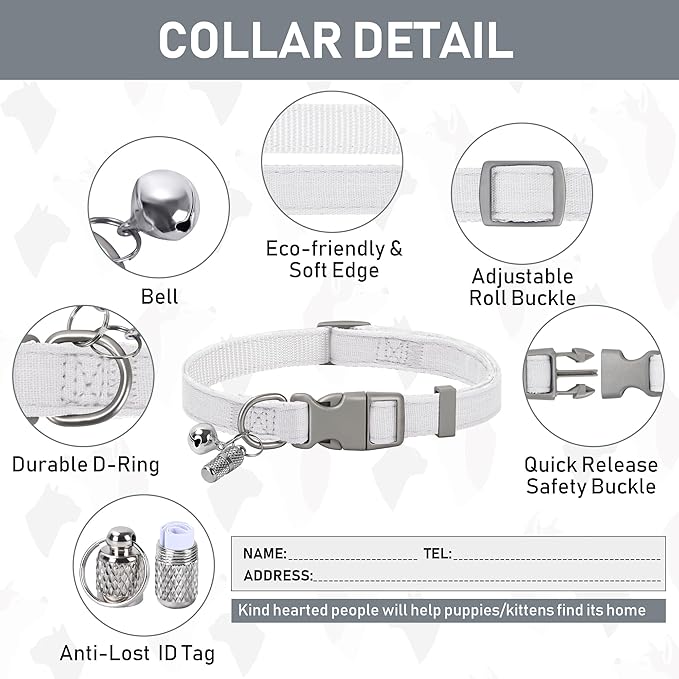 GAMUDA Small Pet Harness Collar and Leash Set, Step in No Chock No Pull Linen Fabric Soft Mesh Dog Vest Harnesses Reflective for Dogs Puppy Cats Kitten Rabbit (White, L) GAMUDACollarsCollection