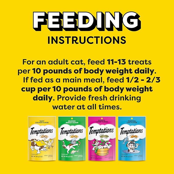 Temptations Classic Crunchy and Soft Cat Treats Feline Favorites Variety Pack, 3 oz. Pouches, Pack of 6 Temptations