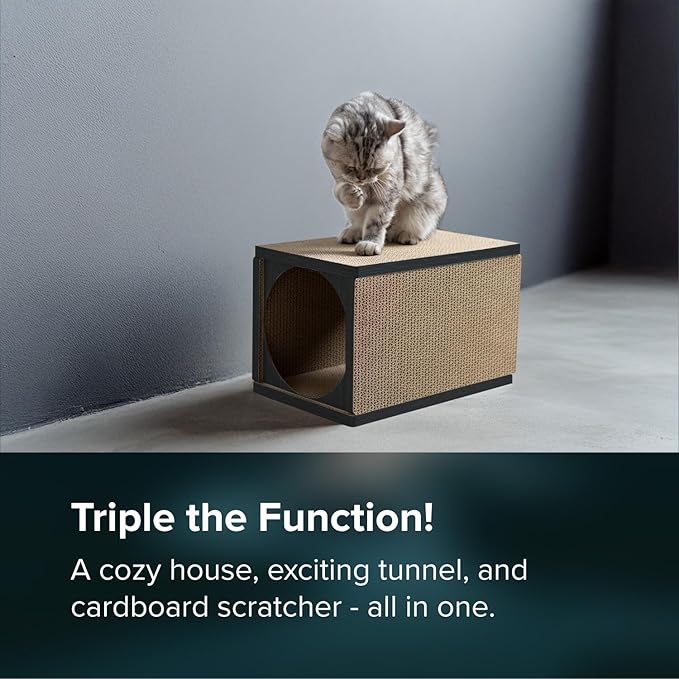 Cat Scratcher Tunnel, cardboard cat house, scratching post for Indoor cats, 360 degree comfort, durable design, odor-free, easy assembly, perfect for playful kittens and adult cats, blackwood - PAWPICO