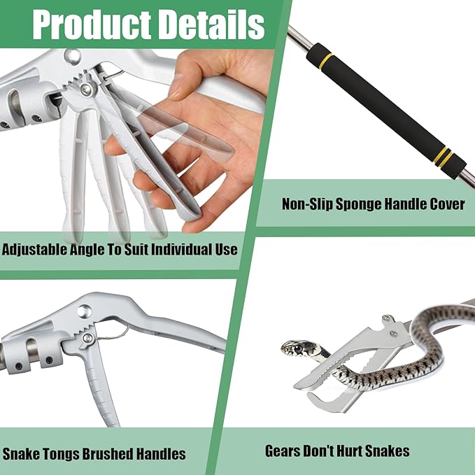 69" Snake Grabber Tool Heavy Duty, Professional Snake Catcher Tongs Rattlesnake Reptile Grabber Extend Long Keep Safe Spacing Stainless Steel Sponge Wrapped Handle Wide Jaw (Black) PAWPICO