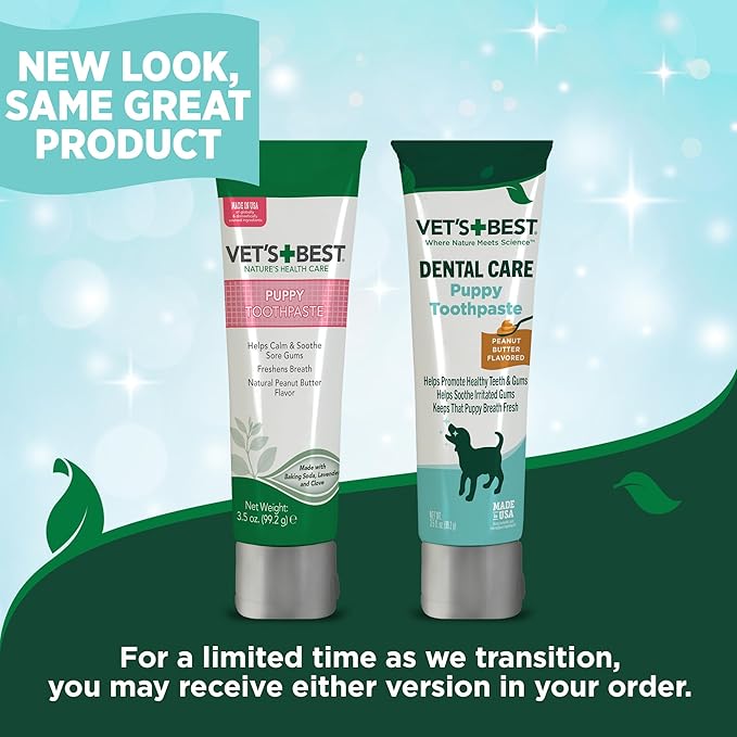Vet’s Best Puppy Dental Kit – Toothbrush & Toothpaste for Puppies – Helps Soothe Irritated Gums During Teething, Freshens Breath, Prevent Plaque & Tartar - Natural Peanut Butter Flavor VetsBest