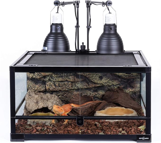 REPTI ZOO Reptile Dual Lamp Stand Lamp Hanger Holder Adjustable Metal Lamp Support for Reptile Glass Terrarium Heating Light REPTIZOO