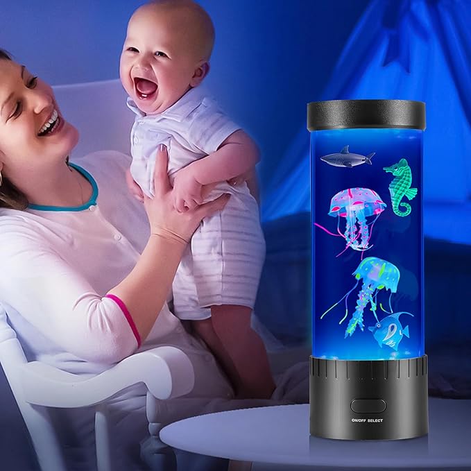 Artificial Jellyfish Lamp, Fish Decorative Sensory Aquarium Lamps Swimming Seahorses Sharks Mood Light Decorations Gifts for Kids impcenst