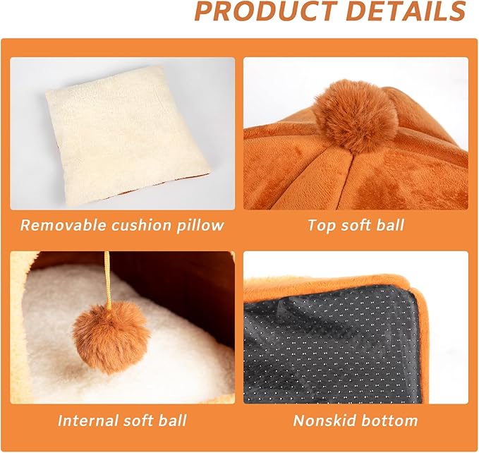 Cat Bed Cave for Indoor Cats,Cat House Tent Bed with Removable Washable Cushioned Pillow, 2-in-1 Kitten Beds for Indoor Kittens,Pet Bed - PAWPICO