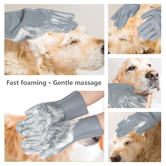 Pet Grooming Gloves - Gentle Dog Bathing Shampoo Brush - Massage Mitt with Enhanced Five Finger Design - Efficient Deshedding Glove for Dogs, Cats, Rabbits and Horses - 1 Pack COMMEMALintRollers